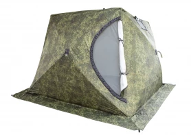 Палатка зимняя КУБ 4 камуфляж (трехслойная), с навесом