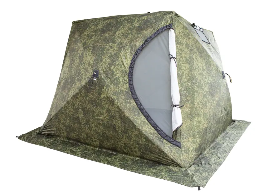 Палатка зимняя КУБ 4 камуфляж (трехслойная), с навесом