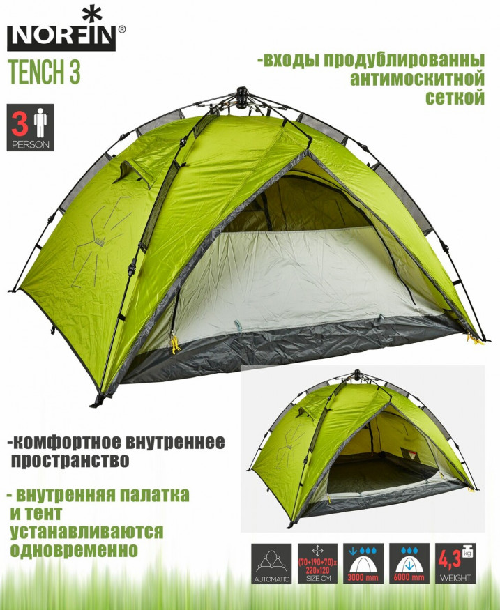 Палатка автоматическая 3-х местная Norfin TENCH 3 NF