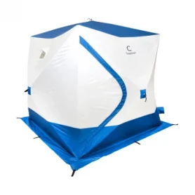Палатка КУБ 4, 2,15x2,15 м, трехслойная, бело-синяя, Следопыт