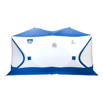 Палатка зимняя КУБ Дубль 3,8х1,9 м, трехслойная, цвет белый/синий, Следопыт