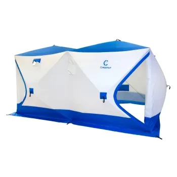 Палатка зимняя КУБ Дубль 3,8х1,9 м, трехслойная, цвет белый/синий, Следопыт