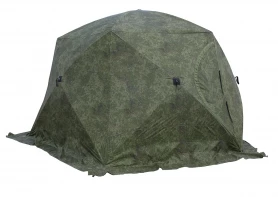 Палатка зимняя ЧУМ 3 (трехслойная, пиксель с выводом под трубу и навесом)