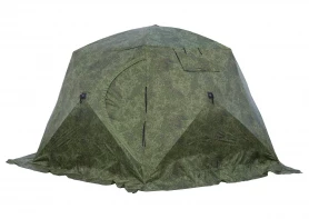 Палатка зимняя ЧУМ 2 (трехслойная, пиксель с выводом под трубу и навесом)